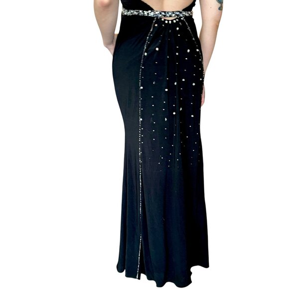 PROM Bridesmaid Gala Long Dress Black with Silver Sequins Greek Style Sheer 5/6 - Picture 5 of 9